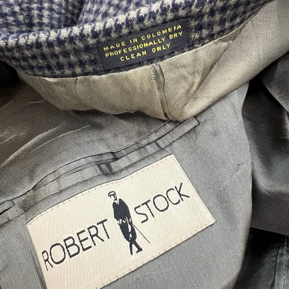 Vintage‎ Robert Stock Blazer Sport Coat Mens 40L Long Wool Flannel Gray/Navy